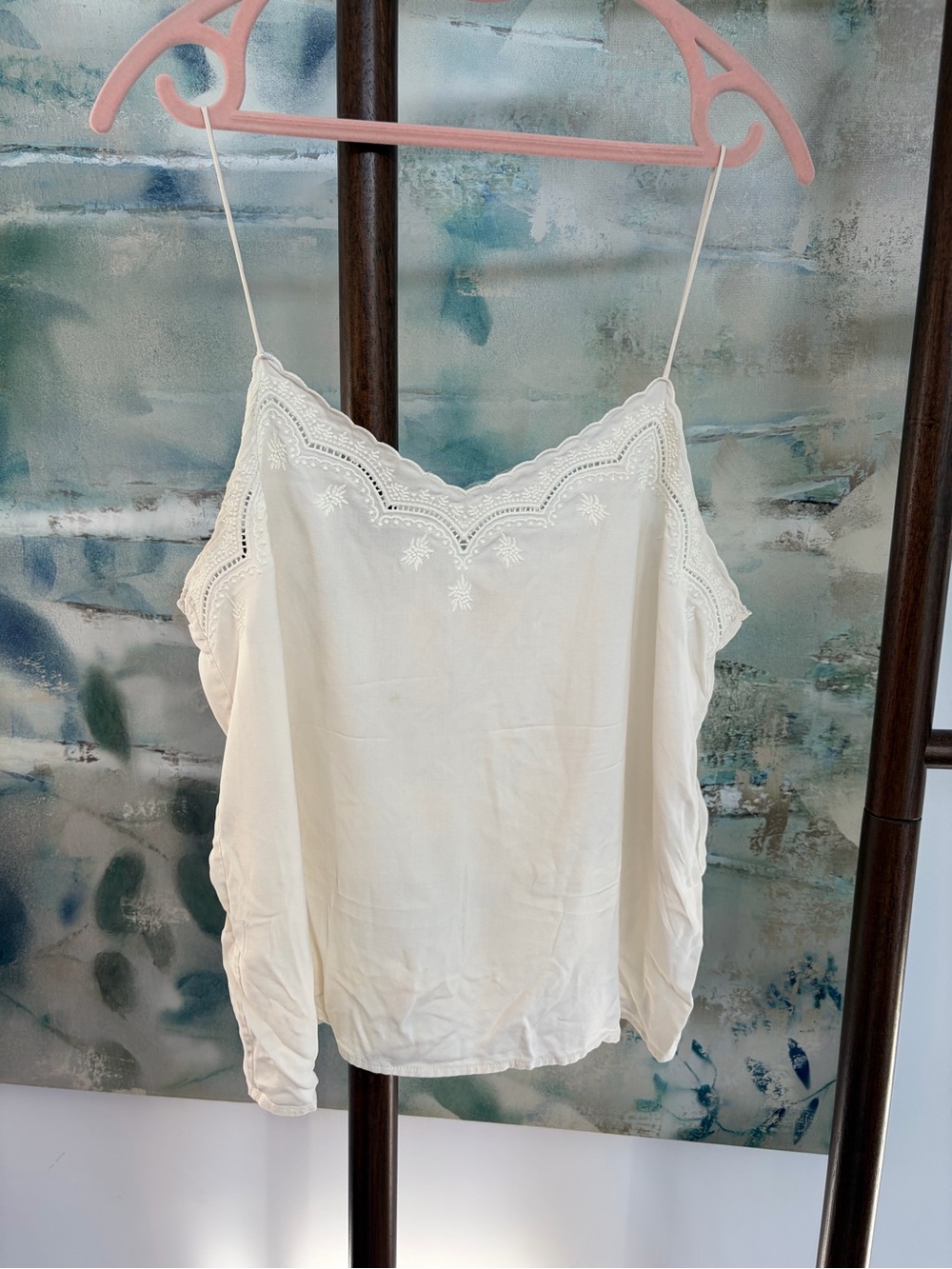 Sezane White Lace Trim Silk Cami Size 38